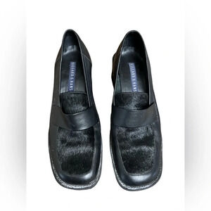 black leather cowhide loafer mule shoes